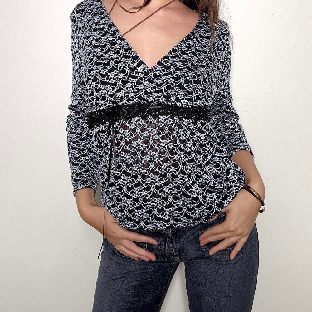 Y2k Fashion Bug blue and black lace top